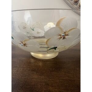 Madigan Australia Hand Painted Art Glass Floral Bowl Gold Rhinestone Cottage